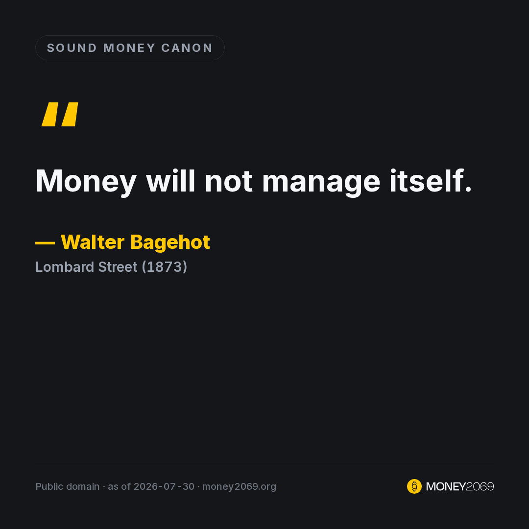 "Money will not manage itself." Walter Bagehot wrote that in Lombard Street in 1873, describing the Bank of England's money market. This July the Federal Reserve's rate vote split 9 to 3, with three members voting to hike. A century and a half later money is still managed by committee, and we track what the management does to the purchasing power of 138 currencies, every source named: money2069.org/currencies